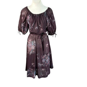 Patty O'Neil Vintage 70s 80s Plum Floral Scoop Neck Peasant Dress Size 5